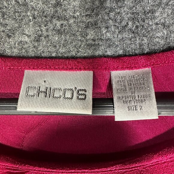 Chicos Top Womens Large Burgundy Print Stretch Knit Long Sleeve Pullover - Picture 4 of 6